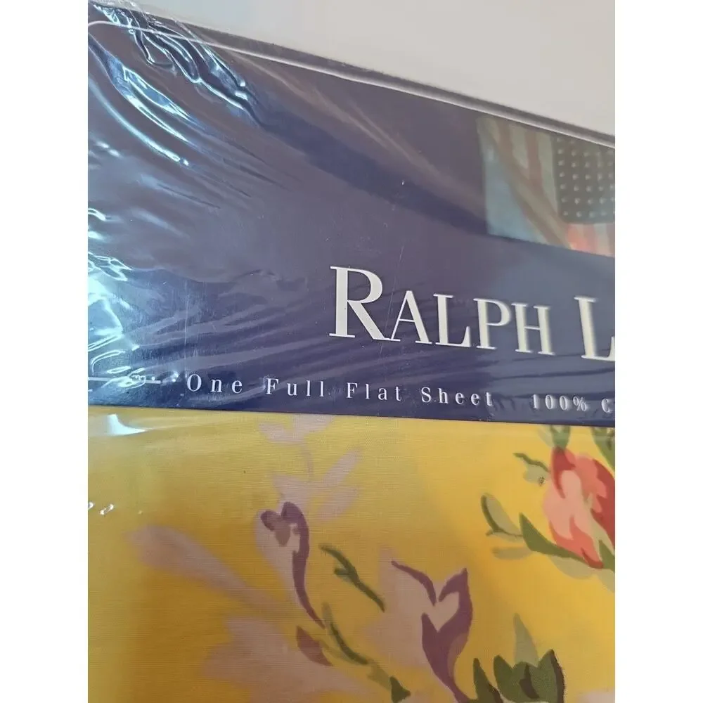 NEW Vintage Ralph Lauren Brooke Yellow Floral Flat Full Sheet 100% Cotton